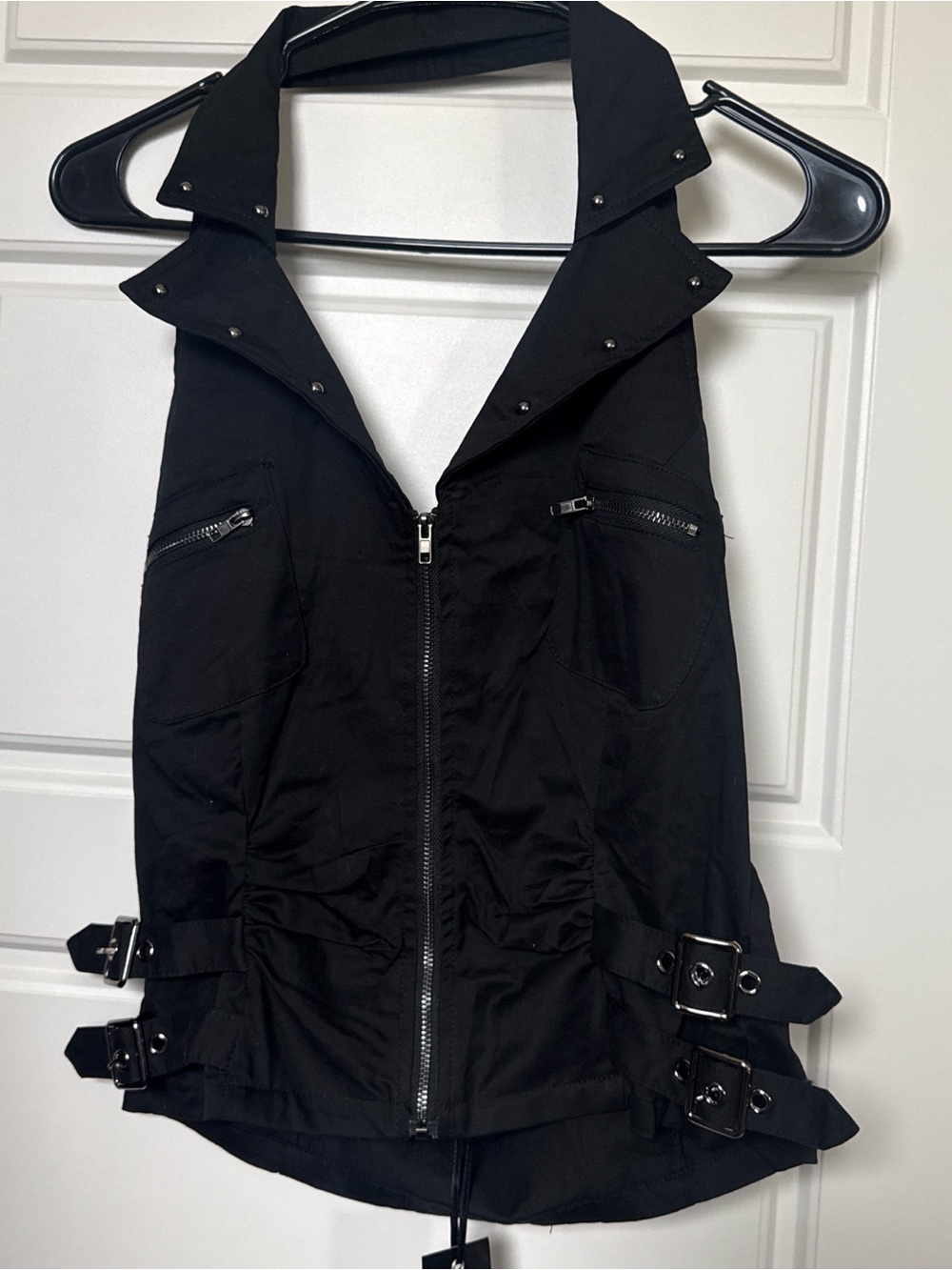 Black Sleeveless Zip vest halter top  Dollskill